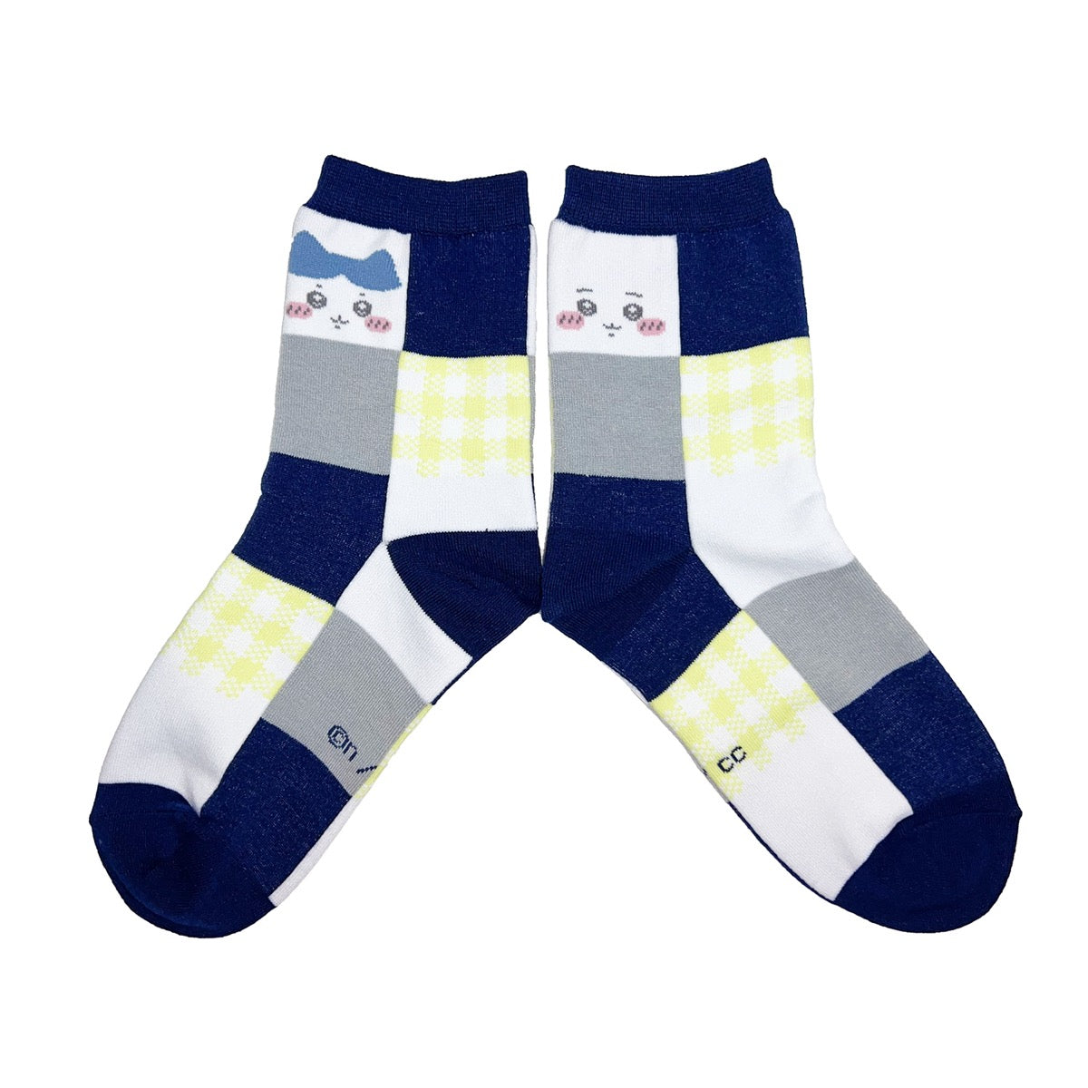 치이카와 블록 체크 크루 양말 (치이카와 & 하치와레 네이비) 여성용