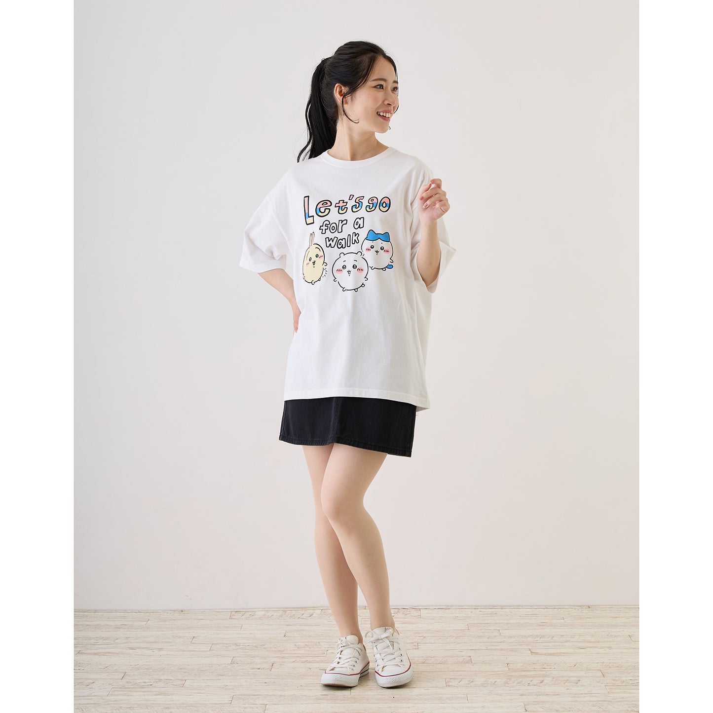 ちいかわ お出かけ楽しみ!な ビッグTシャツ お散歩 ホワイト