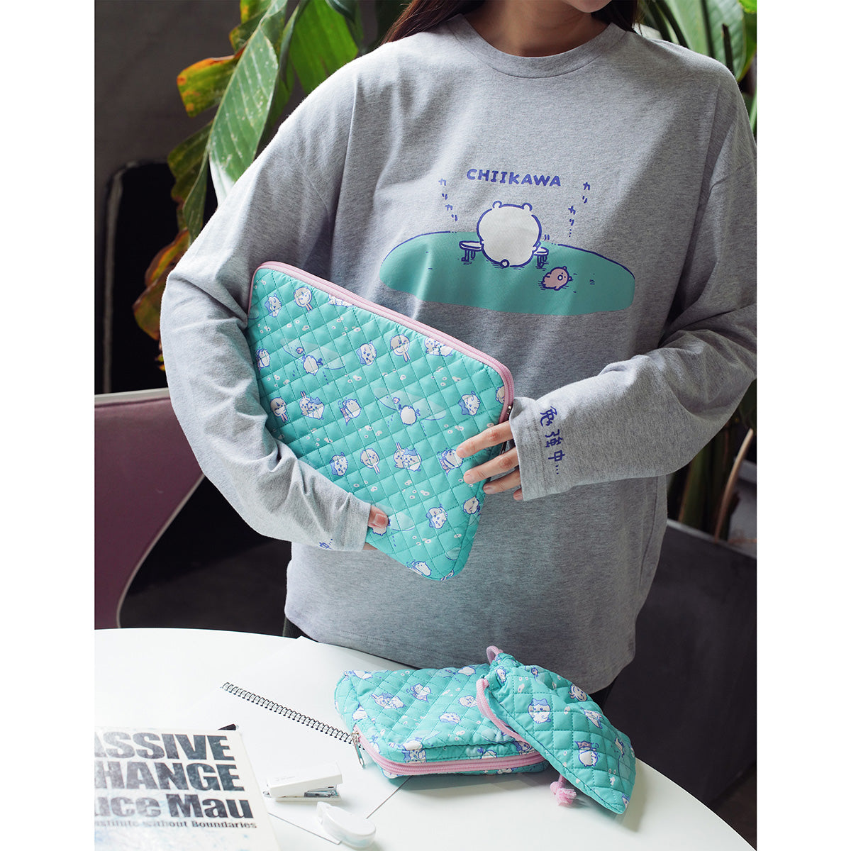 ちいかわ 長袖Tシャツ 試験勉強 アッシュ