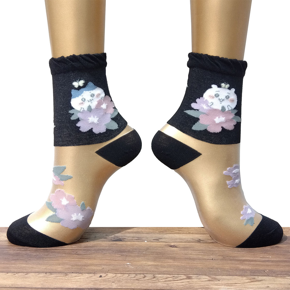 吉伊卡哇 女士用 薄款短筒襪(透明 黑色)
