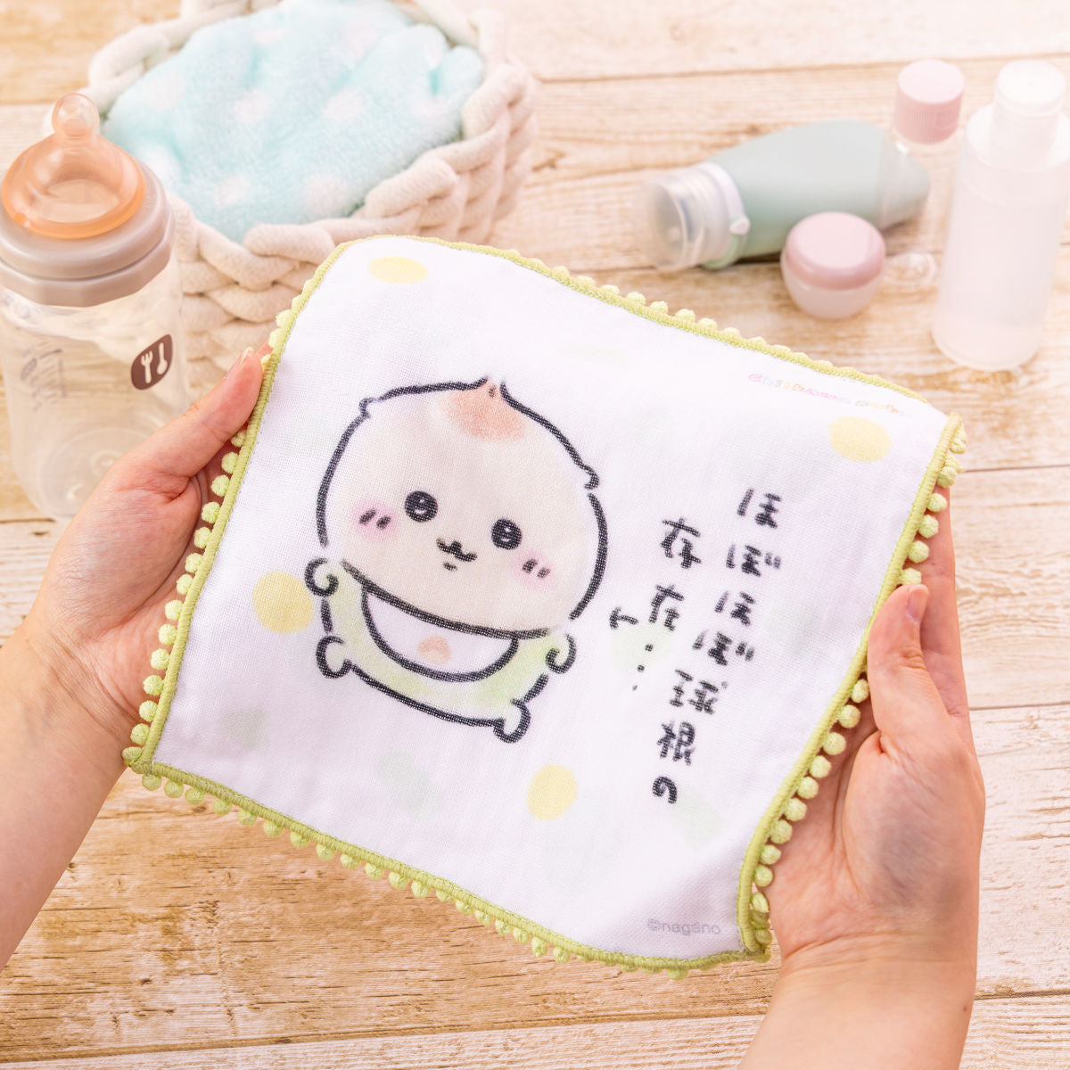 吉伊卡哇 baby系列 附絨球花邊的紗布毛巾 (星星襁褓)