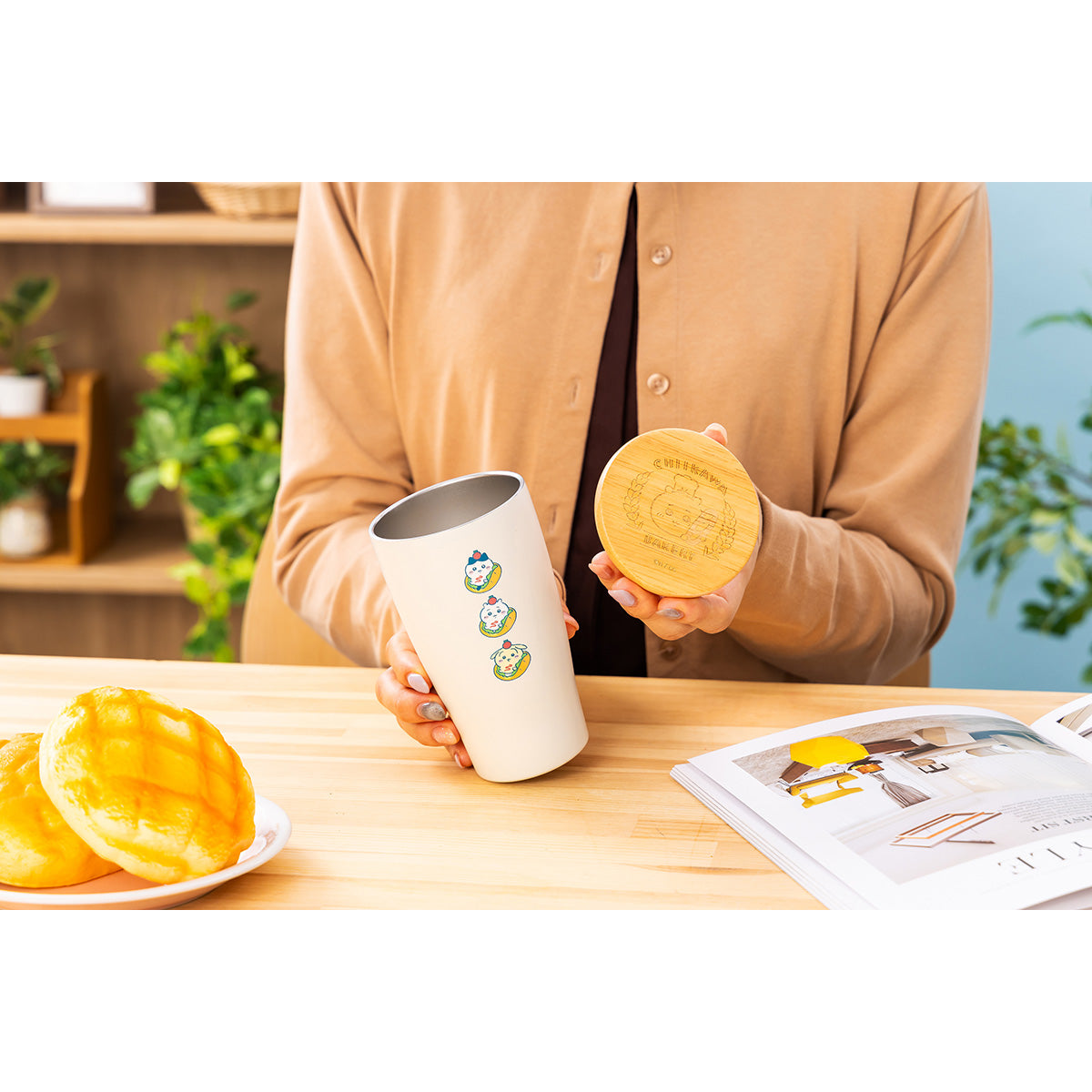 吉伊卡哇 吉伊卡哇麵包店 木蓋保冷保溫杯(沙灘)
