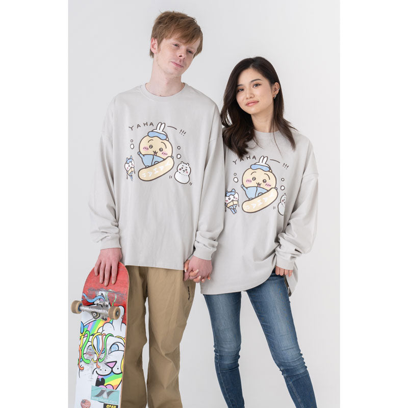 Chiikawa Tourism Big Silhouette L/S T-Shirt Usagi Snowboard (Gray)
