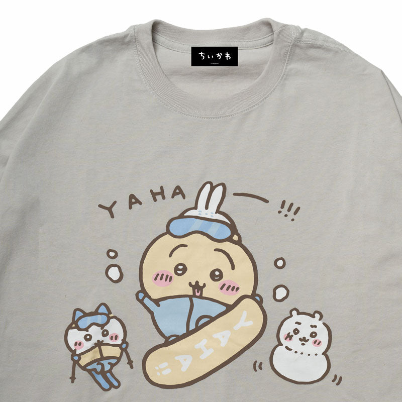 Chiikawa Tourism Big Silhouette L/S T-Shirt Usagi Snowboard (Gray)