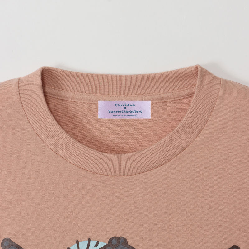 Chiikawa × Sanrio Characters Big T-Shirt Momonga × Kuromi Dusty Pink