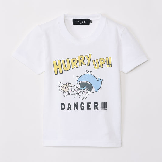 ちいかわ水族館 キッズTシャツ ハリーアップ ホワイト(カメミラー付)