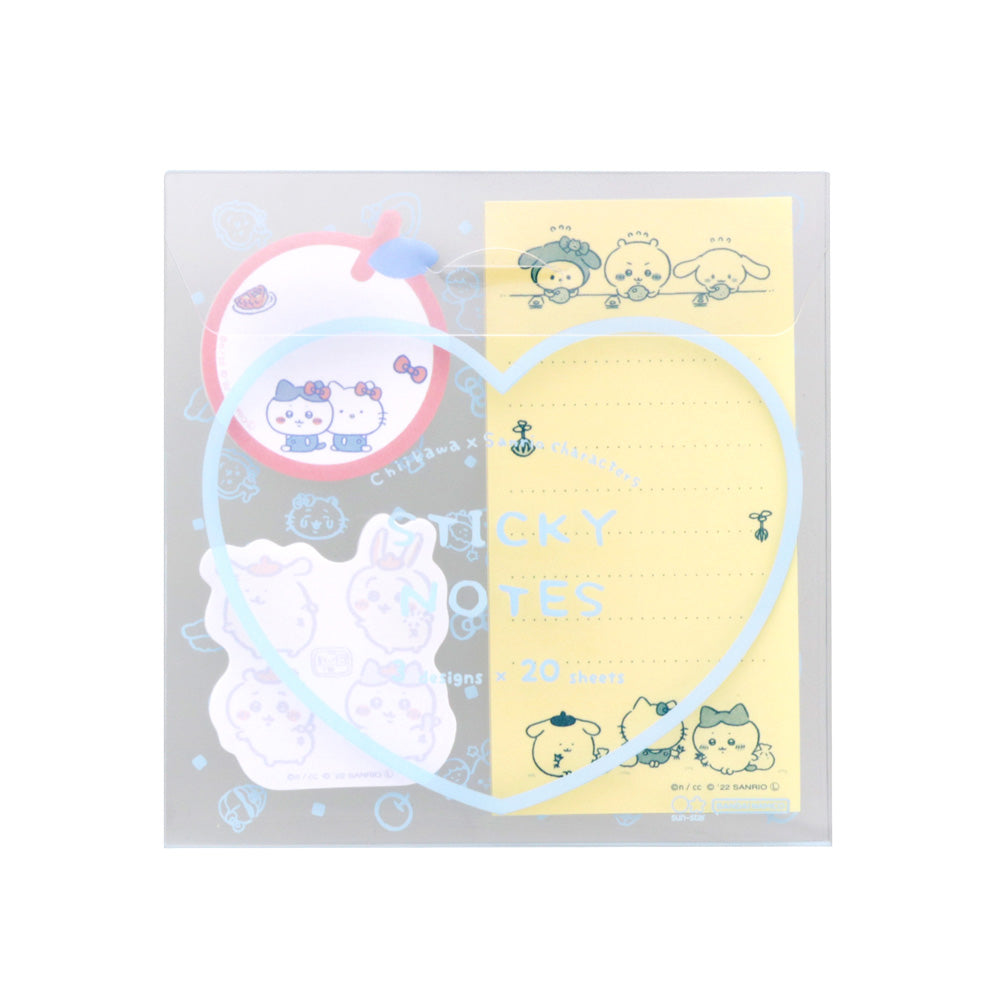 ちいかわ×サンリオキャラクターズ クリアケース付箋(ブルー)
