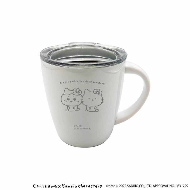 치이카와×산리오 캐릭터즈 뚜껑이 있는 스테인리스 머그컵 (헬로키티 하치와레)