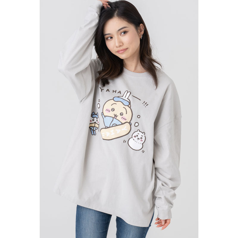 Chiikawa Tourism Big Silhouette L/S T-Shirt Usagi Snowboard (Gray)