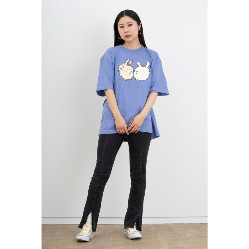 Chiikawa × Sanrio Characters Big T-Shirt Usagi × Pom Pom Purin Dusty Blue