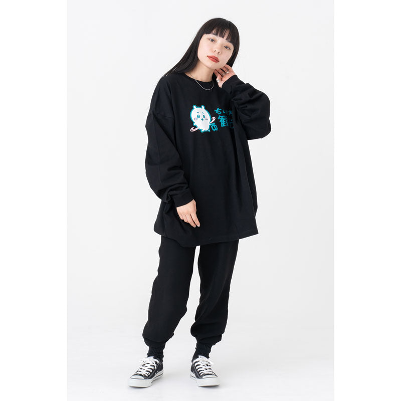 Chiikawa Tourism Big Silhouette L/S T-Shirt Tourism Logo (Black)