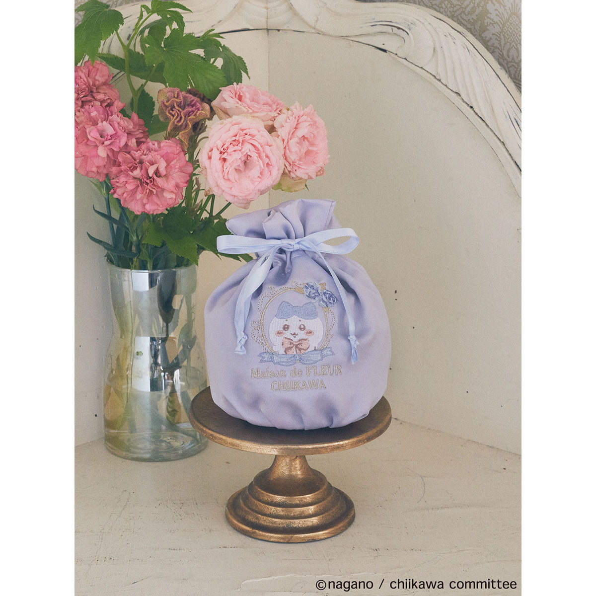 [Pre-order] Chiikawa Maison de FLEUR Embroidered Drawstring Bag (Hachiware)