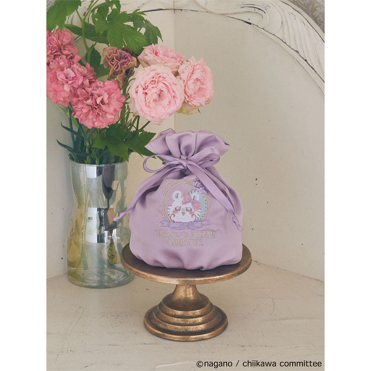 [Pre-order] Chiikawa Maison de FLEUR Embroidered Drawstring Bag (Momonga)