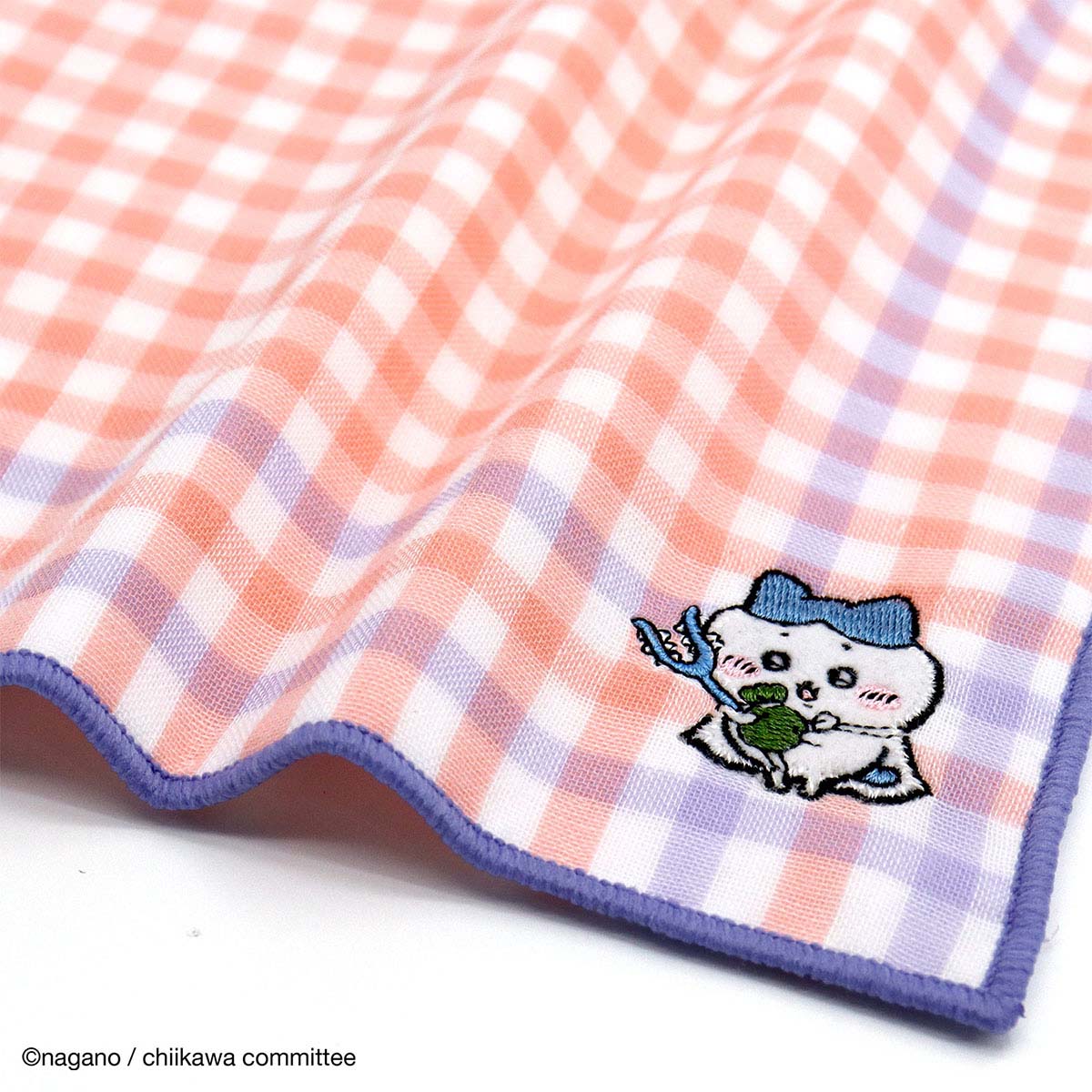 Chiikawa 8-Layer Gauze Handkerchief (Gingham Check Pink)