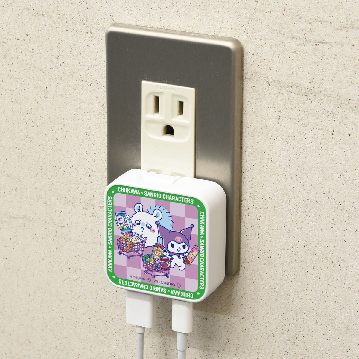 치이카와 × 산리오 캐릭터즈 USB/USB Type-C AC 어댑터 (하늘다람쥐 & 쿠로미)