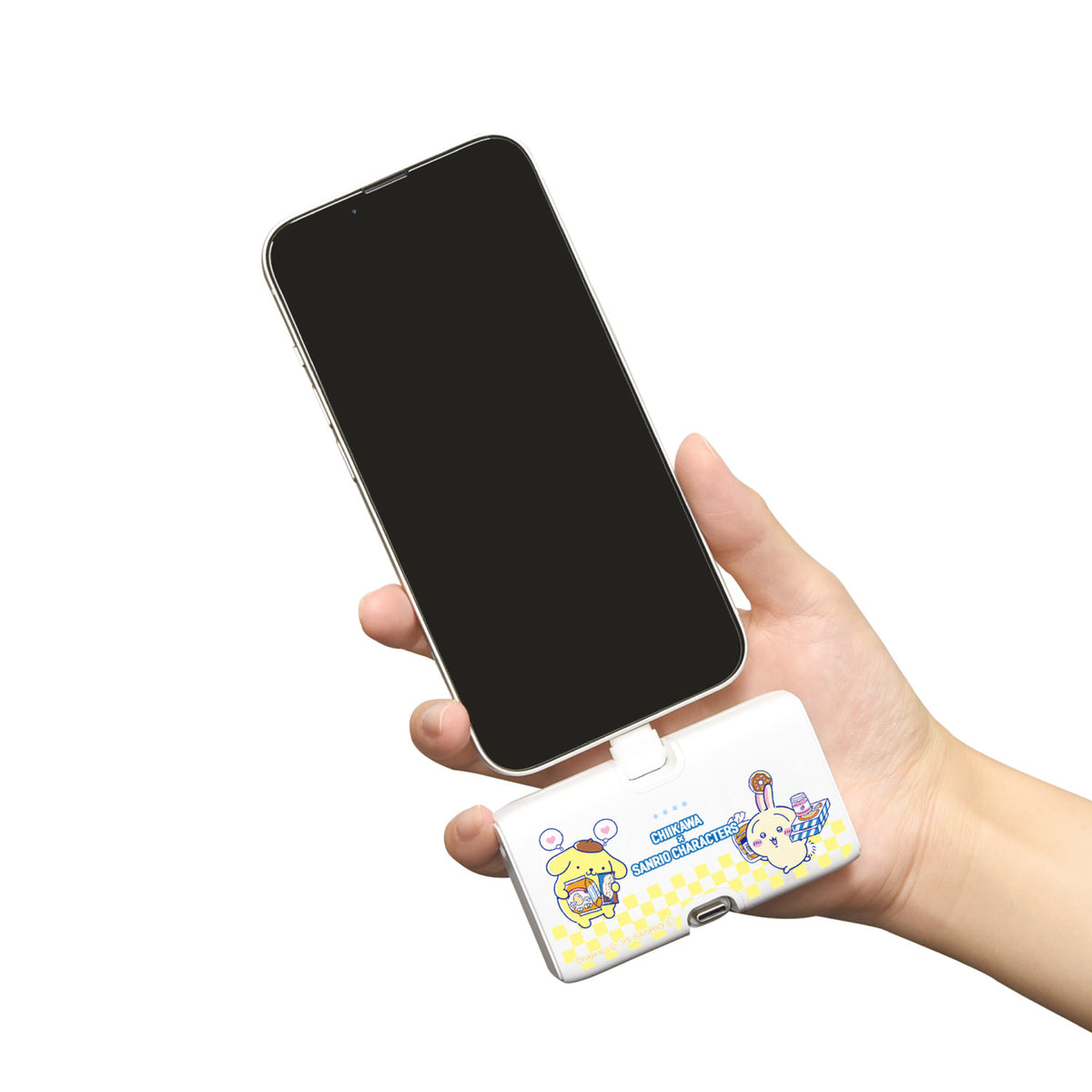 ちいかわ×サンリオキャラクターズ スーパーマーケットなLightning／Type-Cコネクタ付き リチウムイオン充電器 4000mAh（うさぎ＆ポムポムプリン）