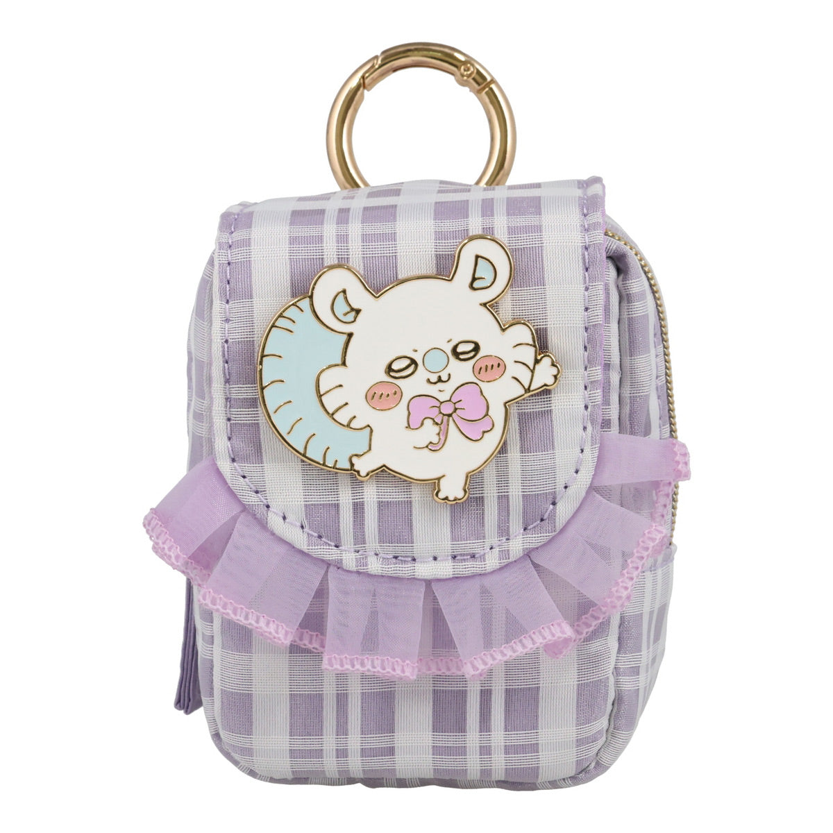 ちいかわ カラビナ付きミニポーチ（チェック・モモンガ）