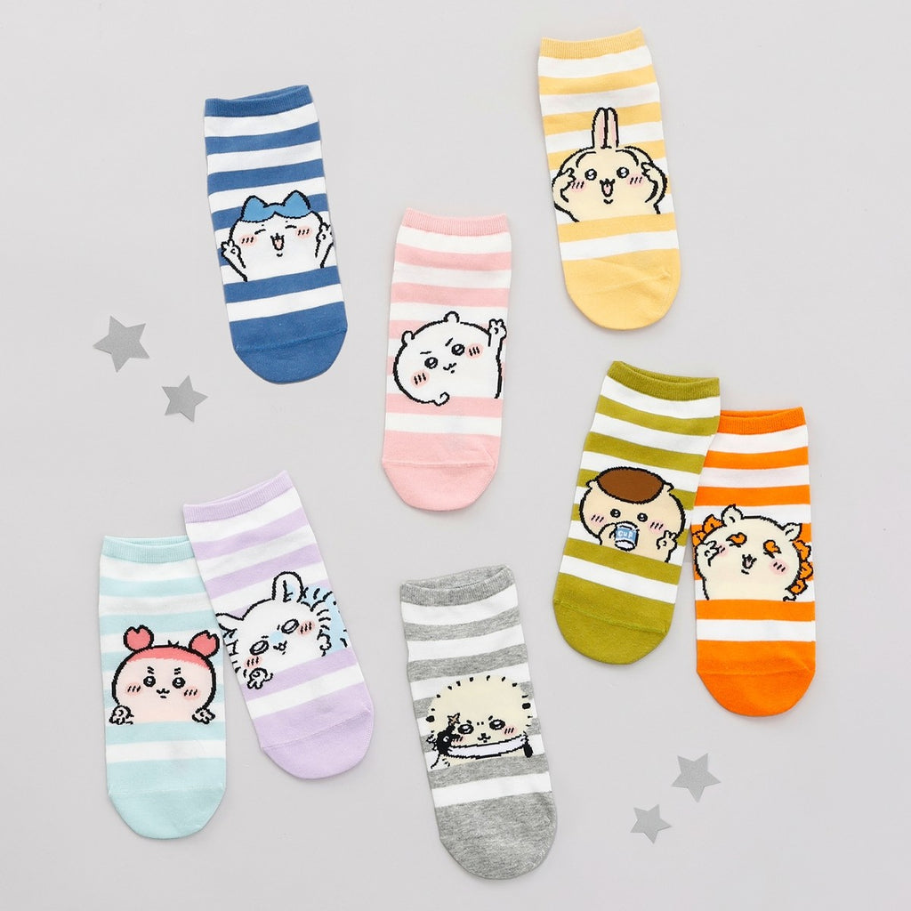 ちいかわ クルーソックス ハチワレピース ブルーボーダー