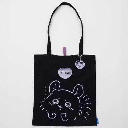吉伊卡哇 刺繡托特包 小桃鼠愛心 黑色 (附刺繡鑰匙圈)