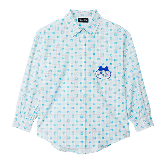 ちいかわ チェックシリーズ シャツ ハチワレ ブルー