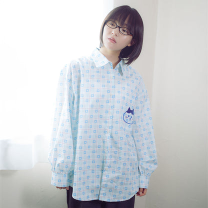 吉伊卡哇 格子系列衬衫 哈奇喵 蓝色