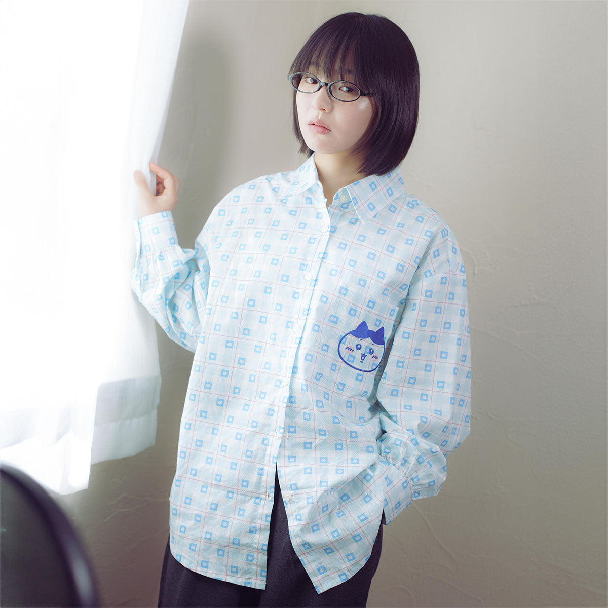 吉伊卡哇 格子系列衬衫 哈奇喵 蓝色
