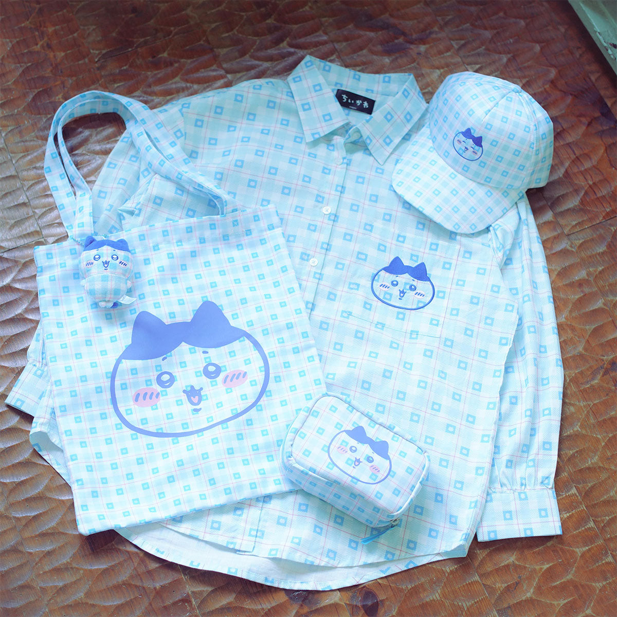 吉伊卡哇 格子系列衬衫 哈奇喵 蓝色