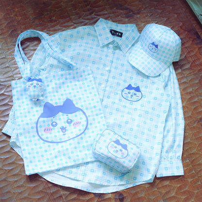吉伊卡哇 格子系列衬衫 哈奇喵 蓝色