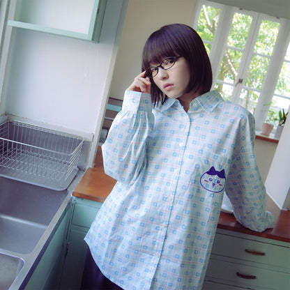 吉伊卡哇 格子系列衬衫 哈奇喵 蓝色