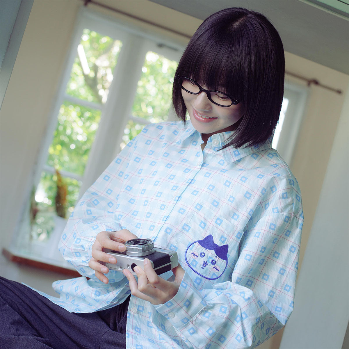 吉伊卡哇 格子系列衬衫 哈奇喵 蓝色