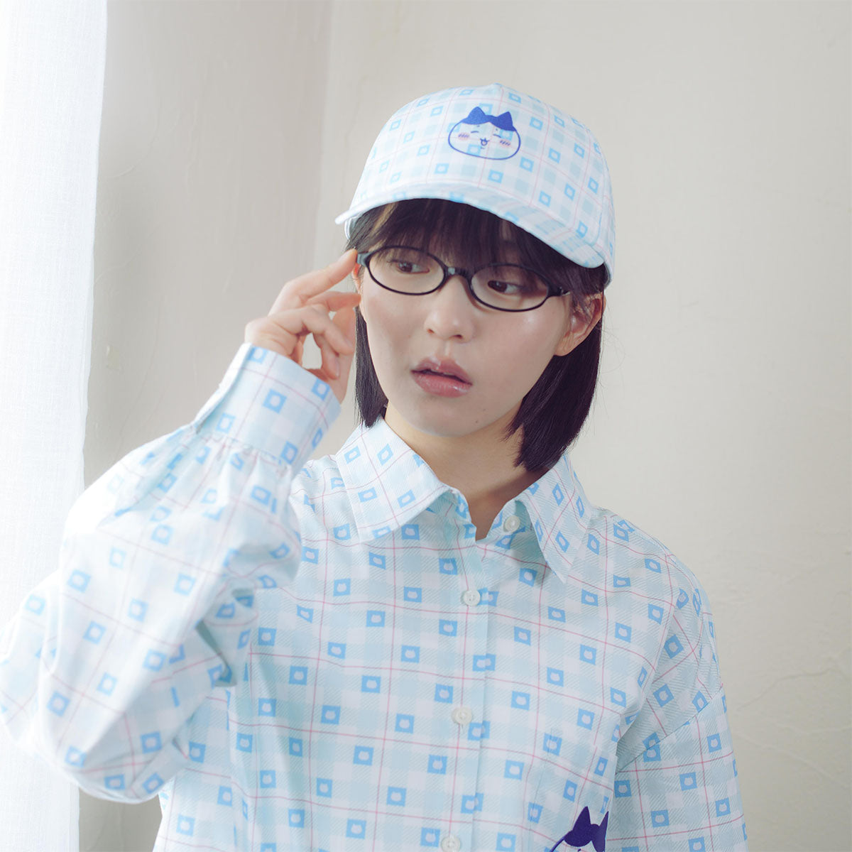 ちいかわ チェックシリーズ CAP ハチワレ ブルー