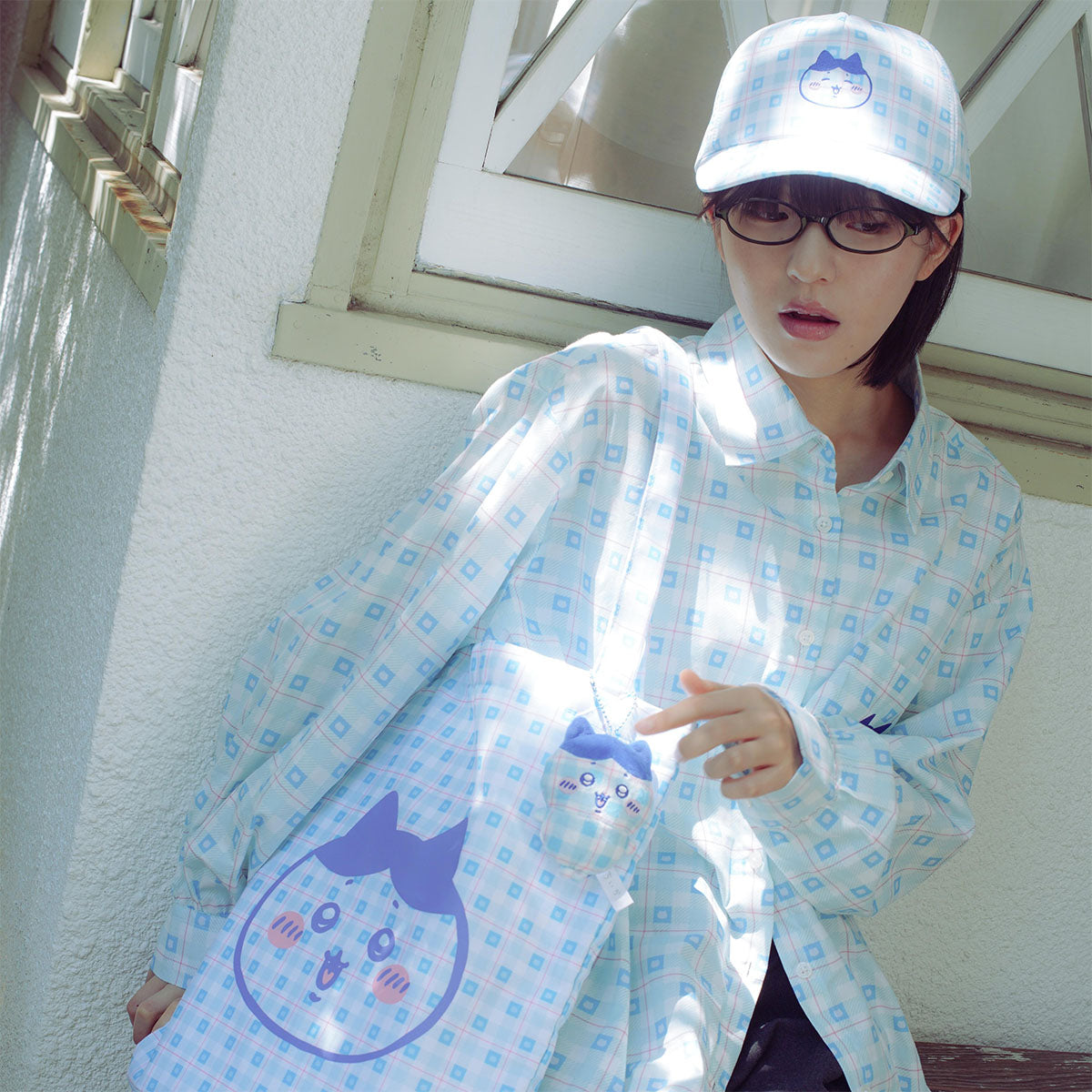ちいかわ チェックシリーズ CAP ハチワレ ブルー
