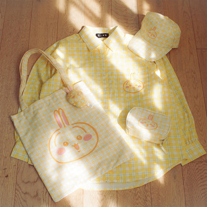 ちいかわ チェックシリーズ トートバッグ（チャーム付き）うさぎ イエロー