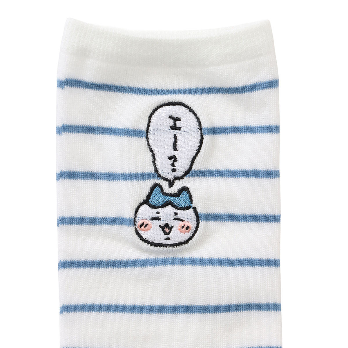 ちいかわ クルーソックス ワンポイント刺繍 ハチワレボーダー ブルー