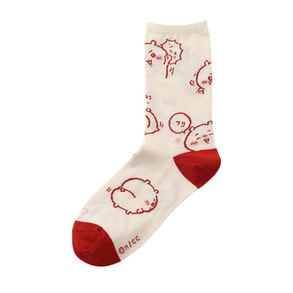 ちいかわ クルーソックス ちいかわ総柄 レッド