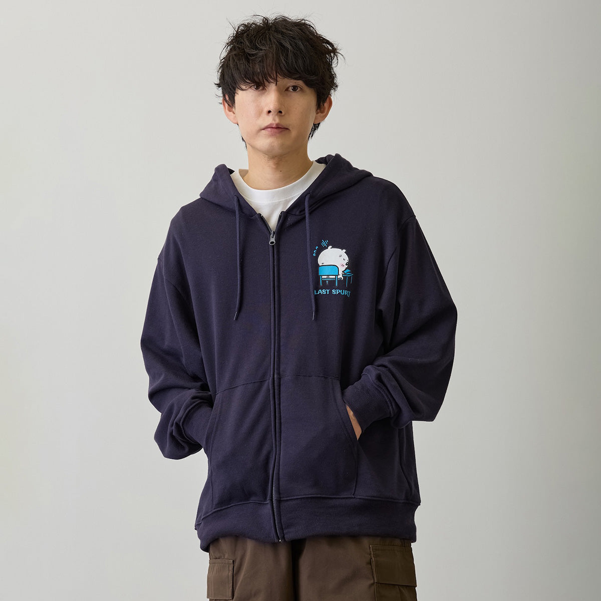 Chiikawa Zip-up Hoodie "It's the Exam!" Navy
