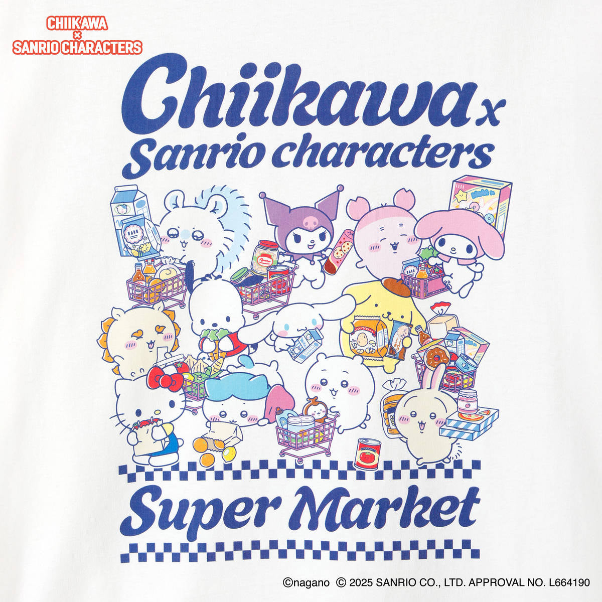 ちいかわ×サンリオキャラクターズ スーパーマーケットなTシャツ みんな バニラホワイト