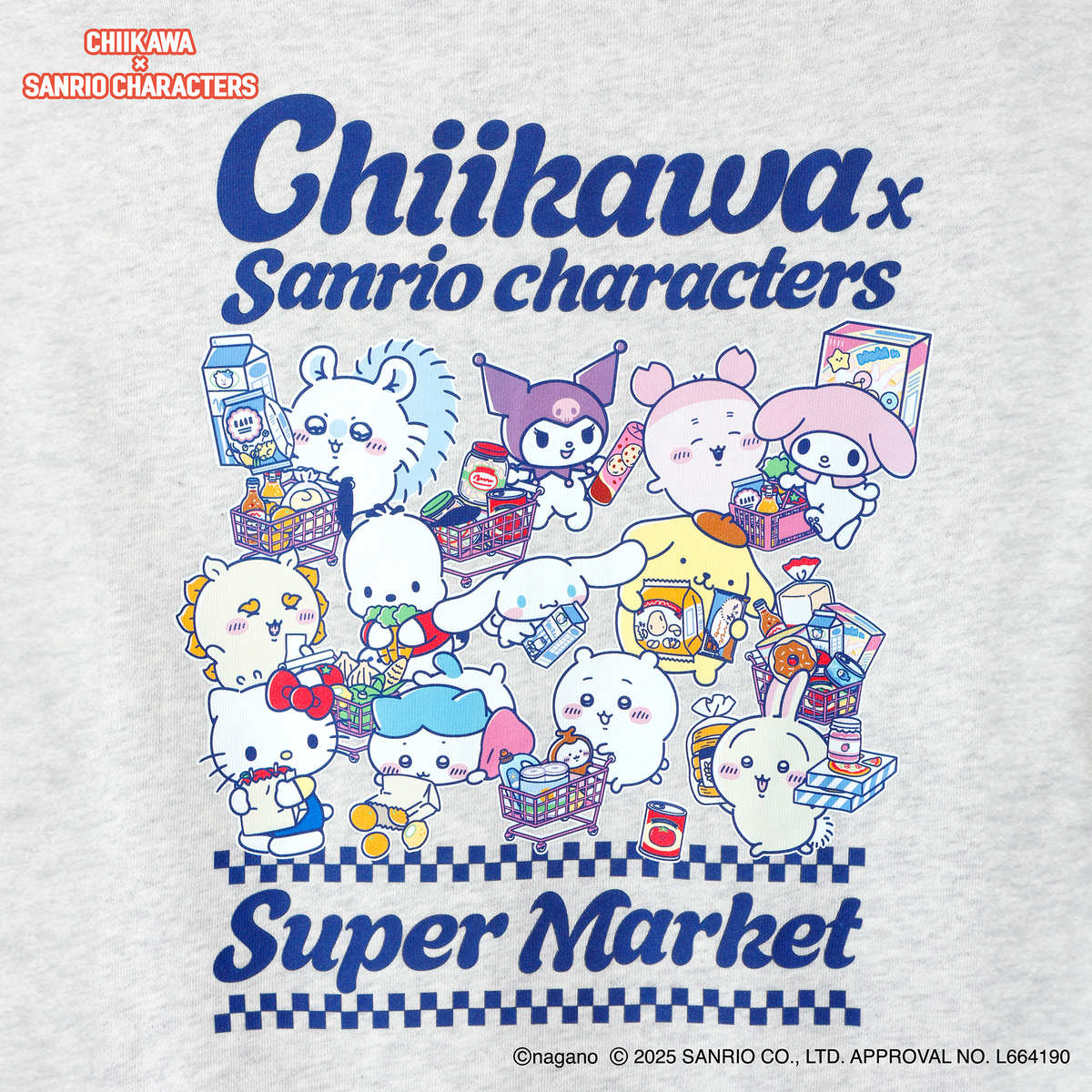 Chiikawa × Sanrio Characters Zip-up Hoodie Supermarket Everyone Ash