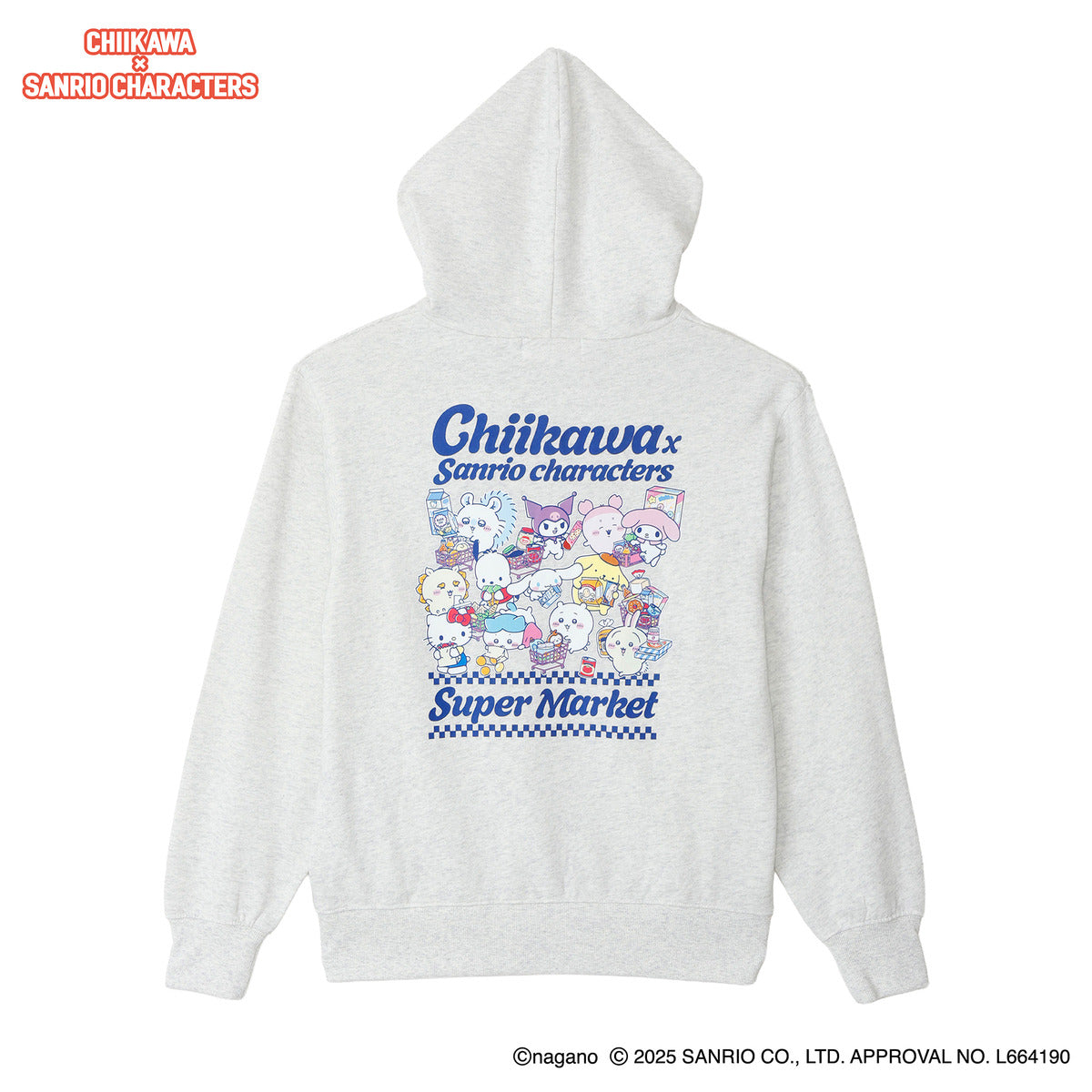 Chiikawa × Sanrio Characters Zip-up Hoodie Supermarket Everyone Ash