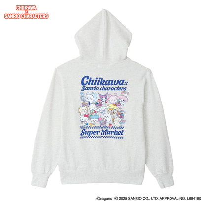 Chiikawa × Sanrio Characters Zip-up Hoodie Supermarket Everyone Ash