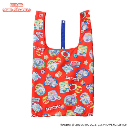 Chiikawa × Sanrio Characters Eco Bag Supermarket Sticker Pattern Orange