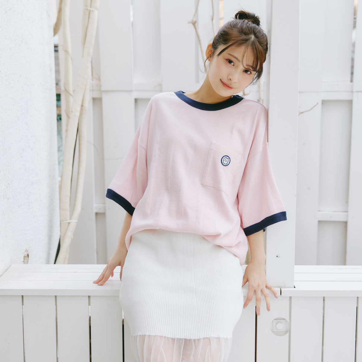 Chiikawa Big Silhouette Pocket T-shirt (Robert P.Miller×Talking / Chiikawa FLAMINGO)