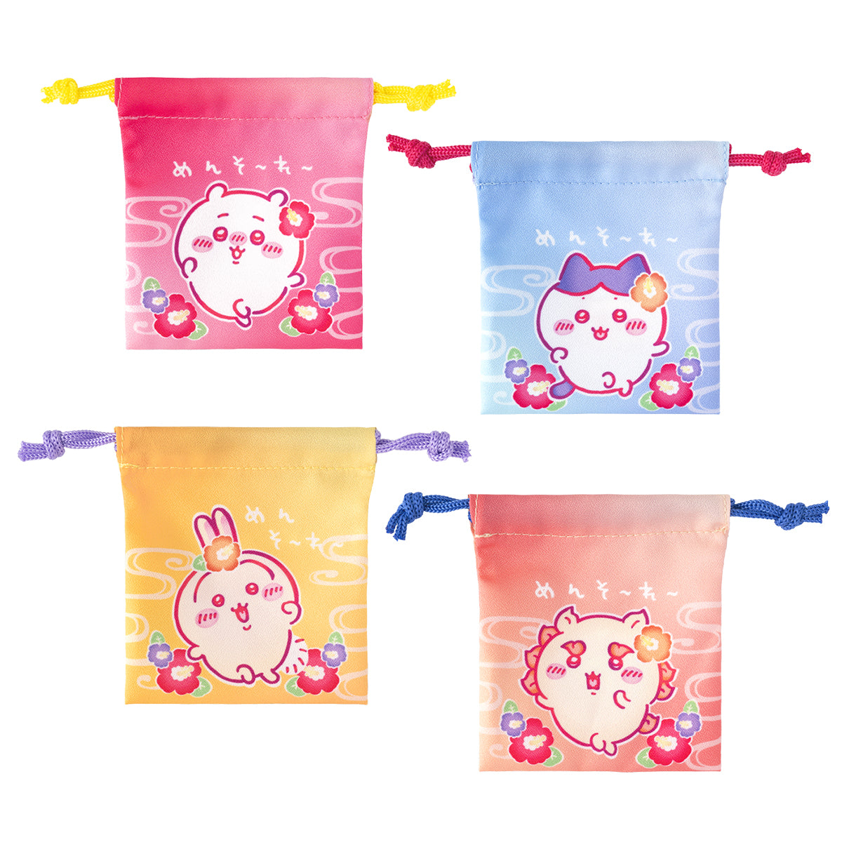 Chiikawa Shisa's Souvenir Shop Mini Drawstring Bag Set of 4 ("Menso-re")