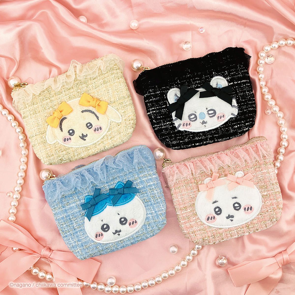 Chiikawa Tweed Tissue Pouch (Hachiware Ribbon)