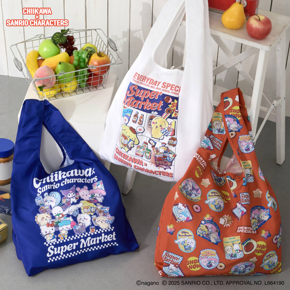 Chiikawa × Sanrio Characters Eco Bag Supermarket Usagi・Pompompurin White