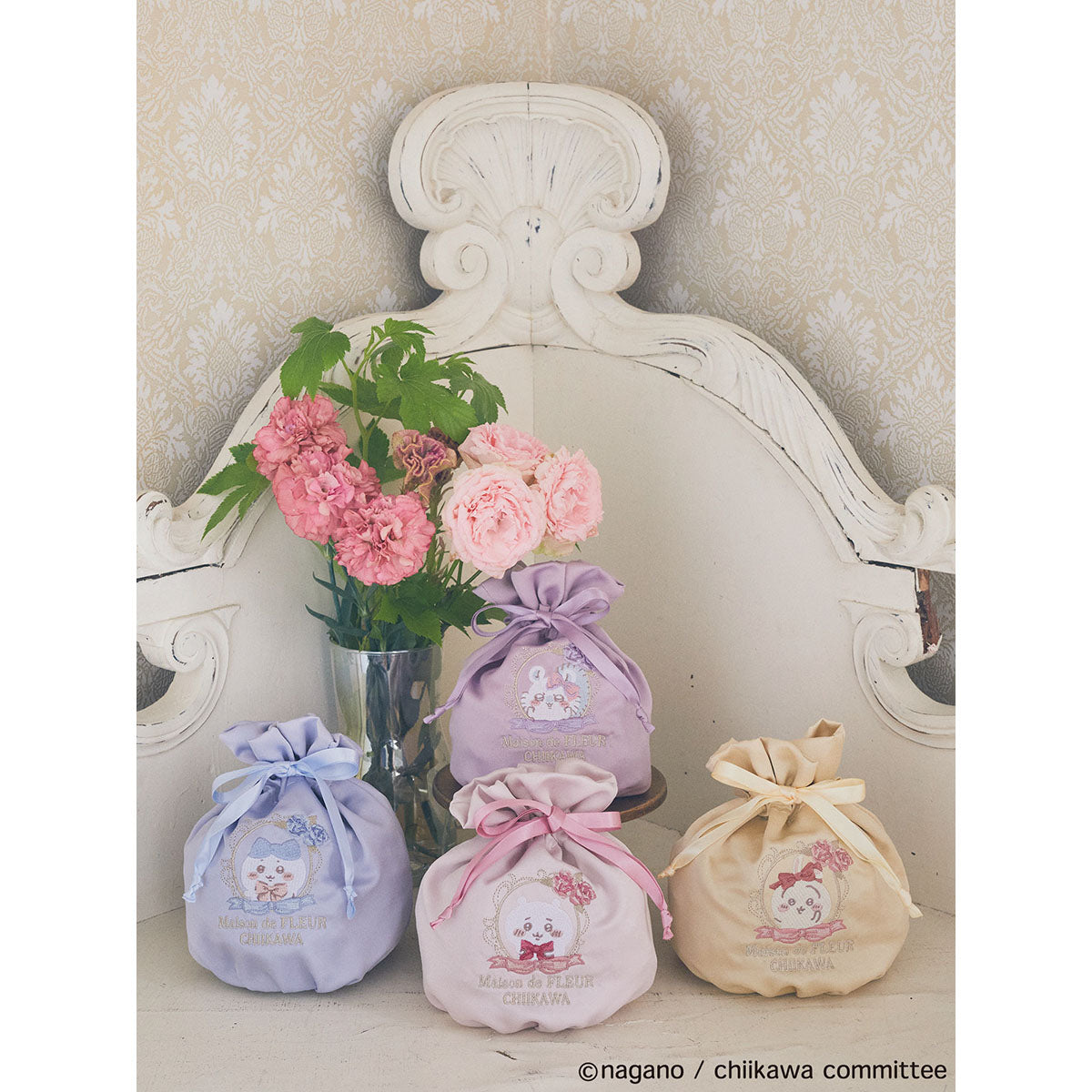 [Pre-order] Chiikawa Maison de FLEUR Embroidered Drawstring Bag (Hachiware)