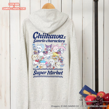Chiikawa × Sanrio Characters Zip-up Hoodie Supermarket Everyone Ash