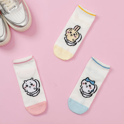 吉伊卡哇 中筒襪 兔兔廁所 黃色