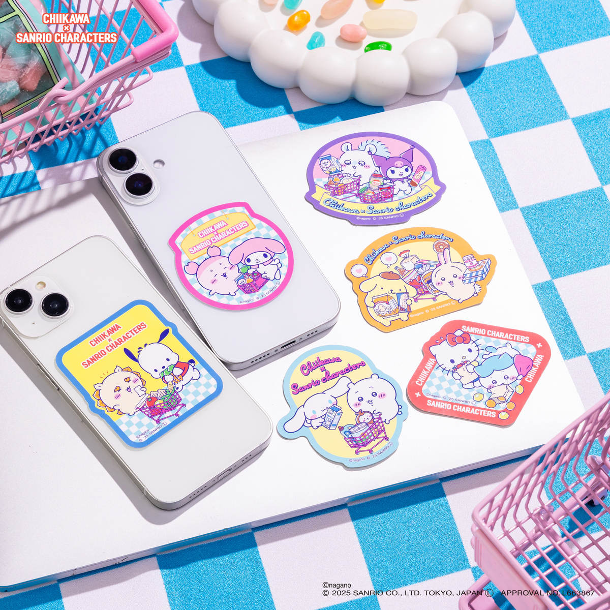 ちいかわ×サンリオキャラクターズ スーパーマーケットなスマホに貼れるサイズのステッカー（シーサーとポチャッコ）