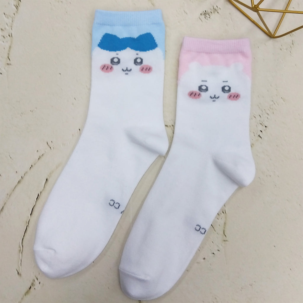 치이카와 크루 양말 (하치와레 얼굴) 여성용